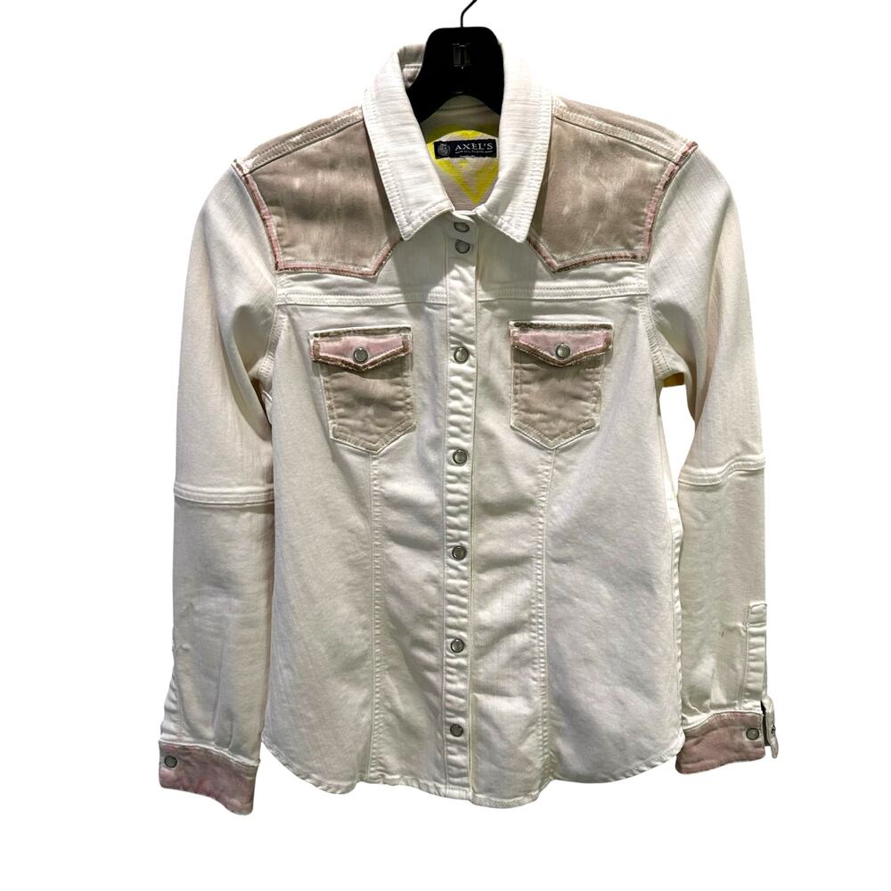 Axel’s Hand Painted Angel Wings White Denim Snap Button Jacket Womens 40 US 2/4